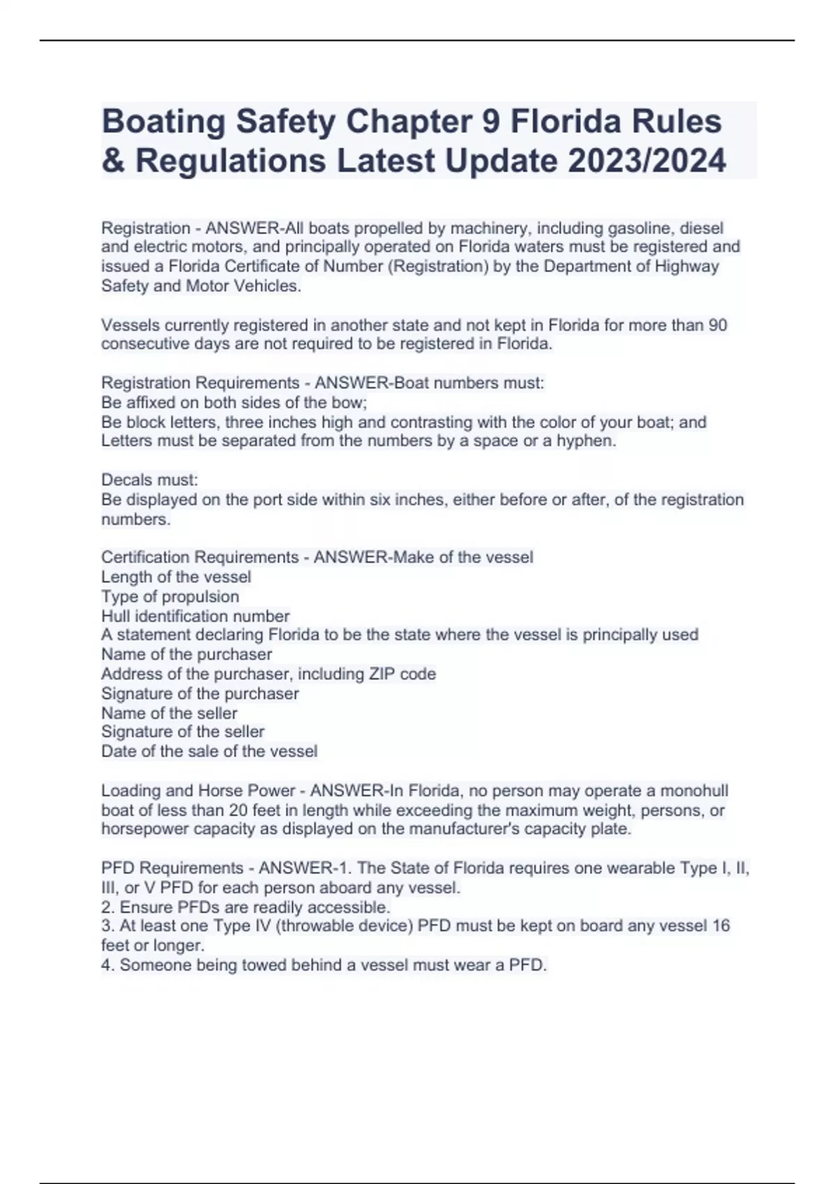 Boating Safety Chapter 9 Florida Rules & Regulations Latest Update 2023