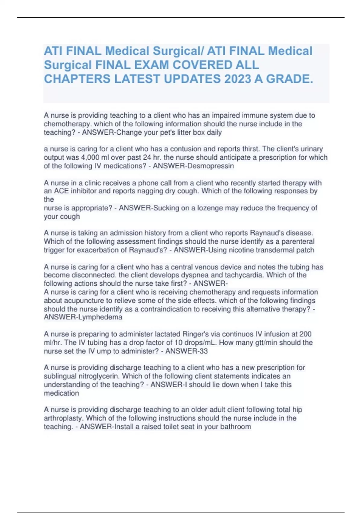 ATI FINAL Medical Surgical/ ATI FINAL Medical Surgical FINAL EXAM