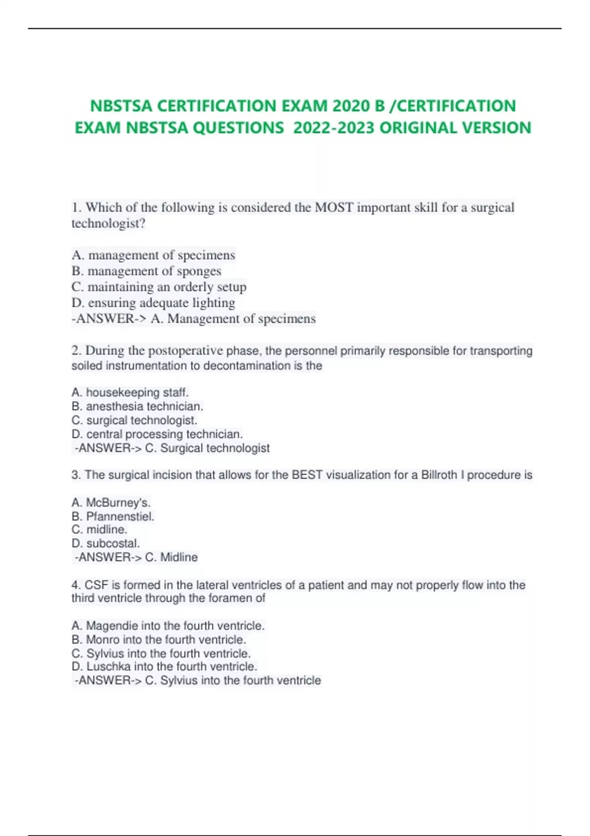NBSTSA CERTIFICATION EXAM 2020 B /CERTIFICATION EXAM NBSTSA QUESTIONS