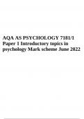 AQA AS PSYCHOLOGY 7181/1 Paper 1 Introductory topics in psychology Mark scheme June 2022