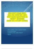 HESI EXIT EXAM 2023-2024 RN  VERIFIED 100% TEST BANK QUESTIONS & “MOST” ANSWERS (USED AS A STUDY GUIDE)
