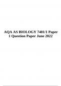 AQA AS BIOLOGY 7401/1 Paper  1 Question Paper June 2022