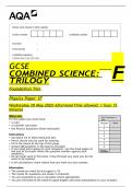 AQA GCSE COMBINED SCIENCE: TRILOGY 8464/P/1F Foundation Tier Physics Paper 1F Question Paper + Mark