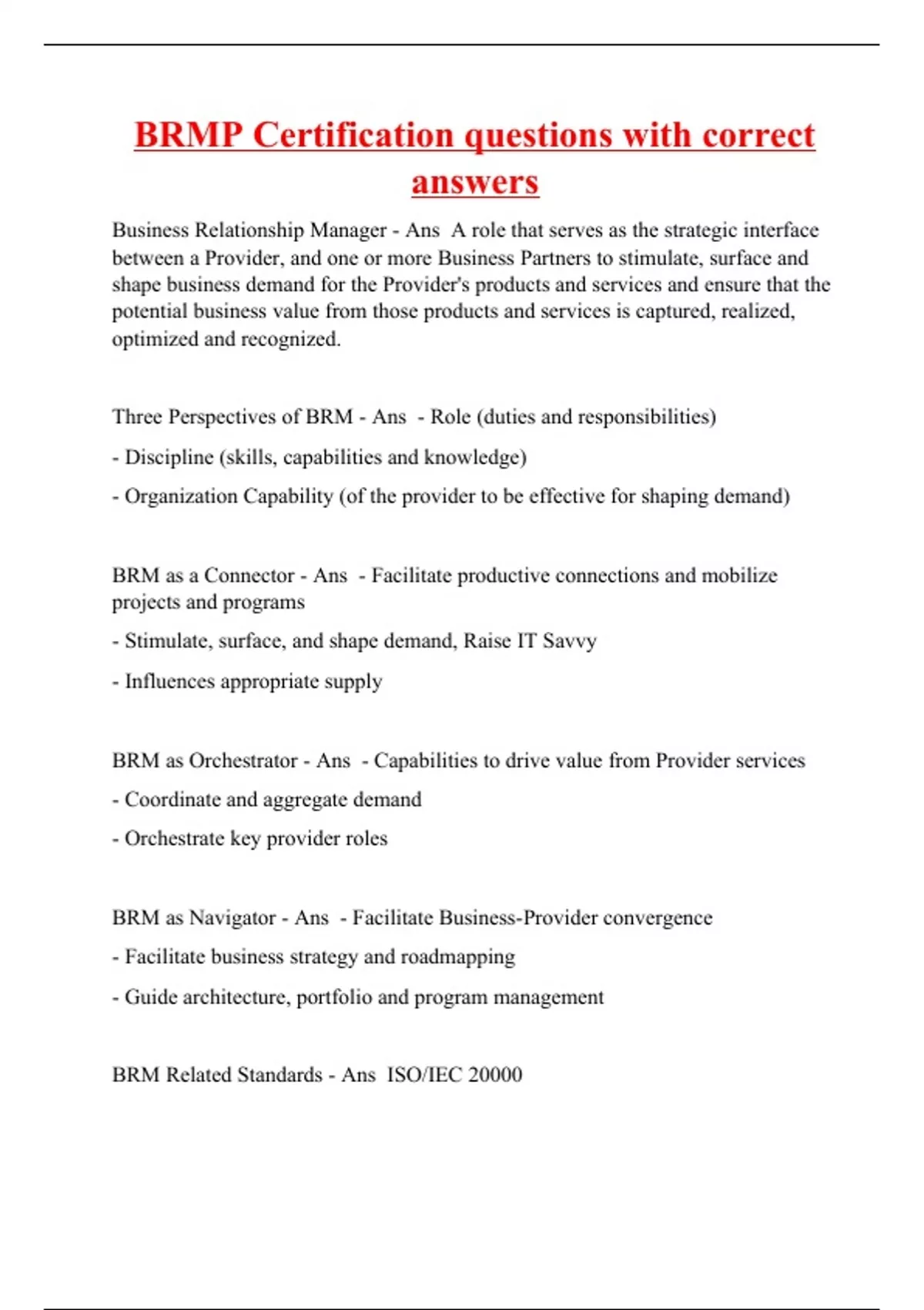 BRMP Certification questions with correct answers - BRMP - Stuvia US