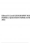 Edexcel A Level GEOGRAPHY 9GE0 PAPER 2 QUESTION PAPER JUNE 2022