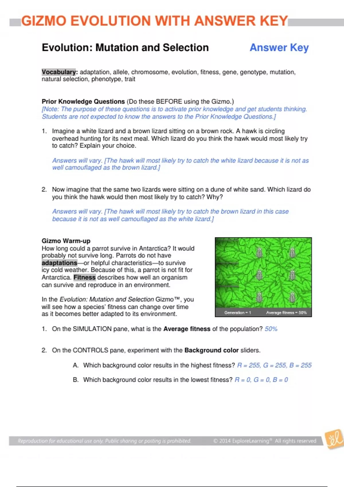Gizmo evolution mutation and selection answer key - Gizmo evolution ...