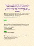 Final Exam: NR602/ NR 602 Primary Care of the Childbearing and Childrearing Family Practicum Final Exam Review | Questions and Verified Answers| 2023/ 2024 Update- Chamberlain