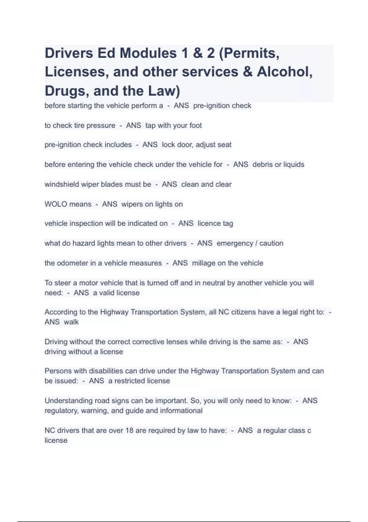 Drivers Ed Modules 1 & 2 (Permits, Licenses, and other services