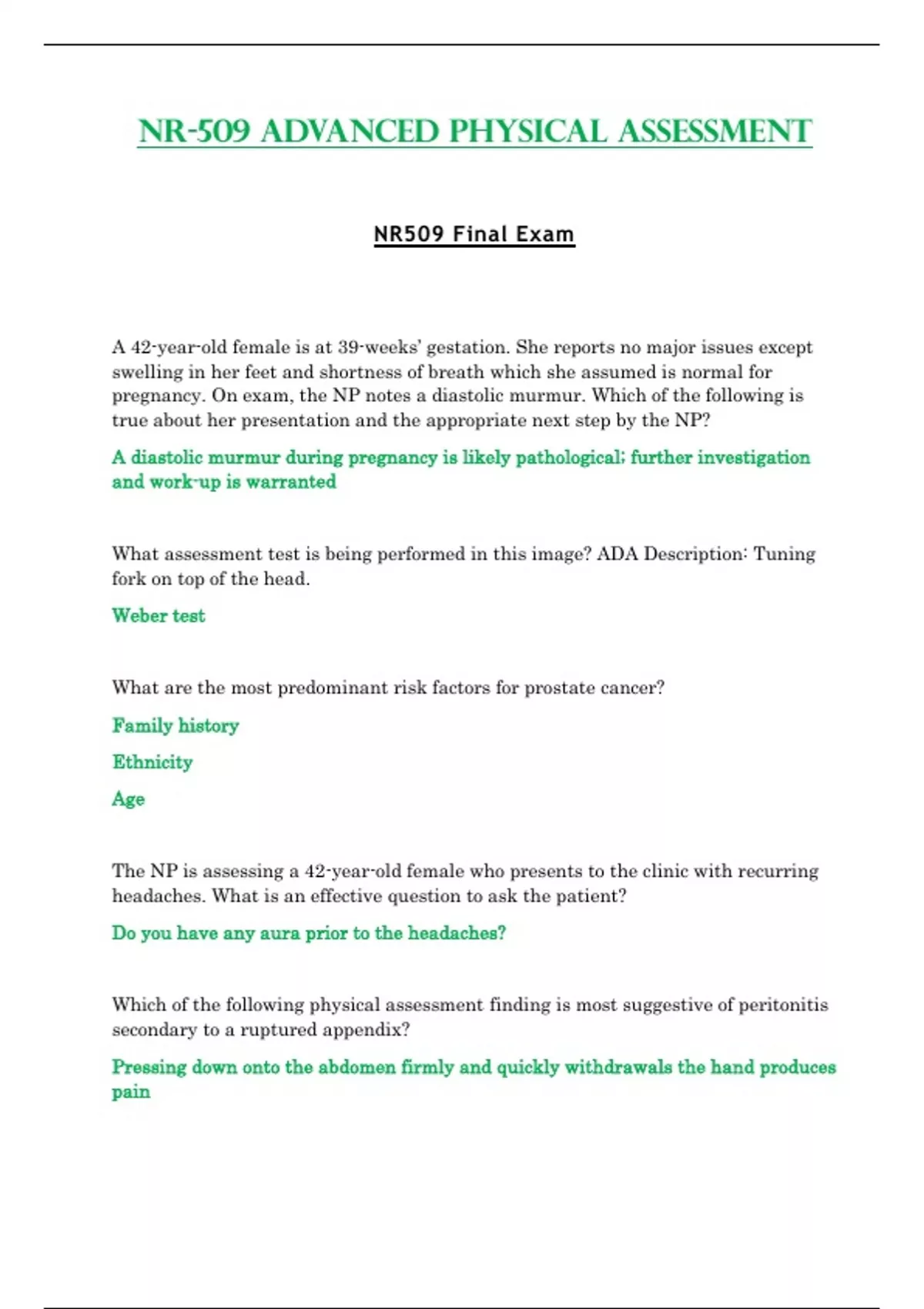 Final Exam - NR509 / NR 509 (Latest 2023 / 2024) : Advanced Physical ...
