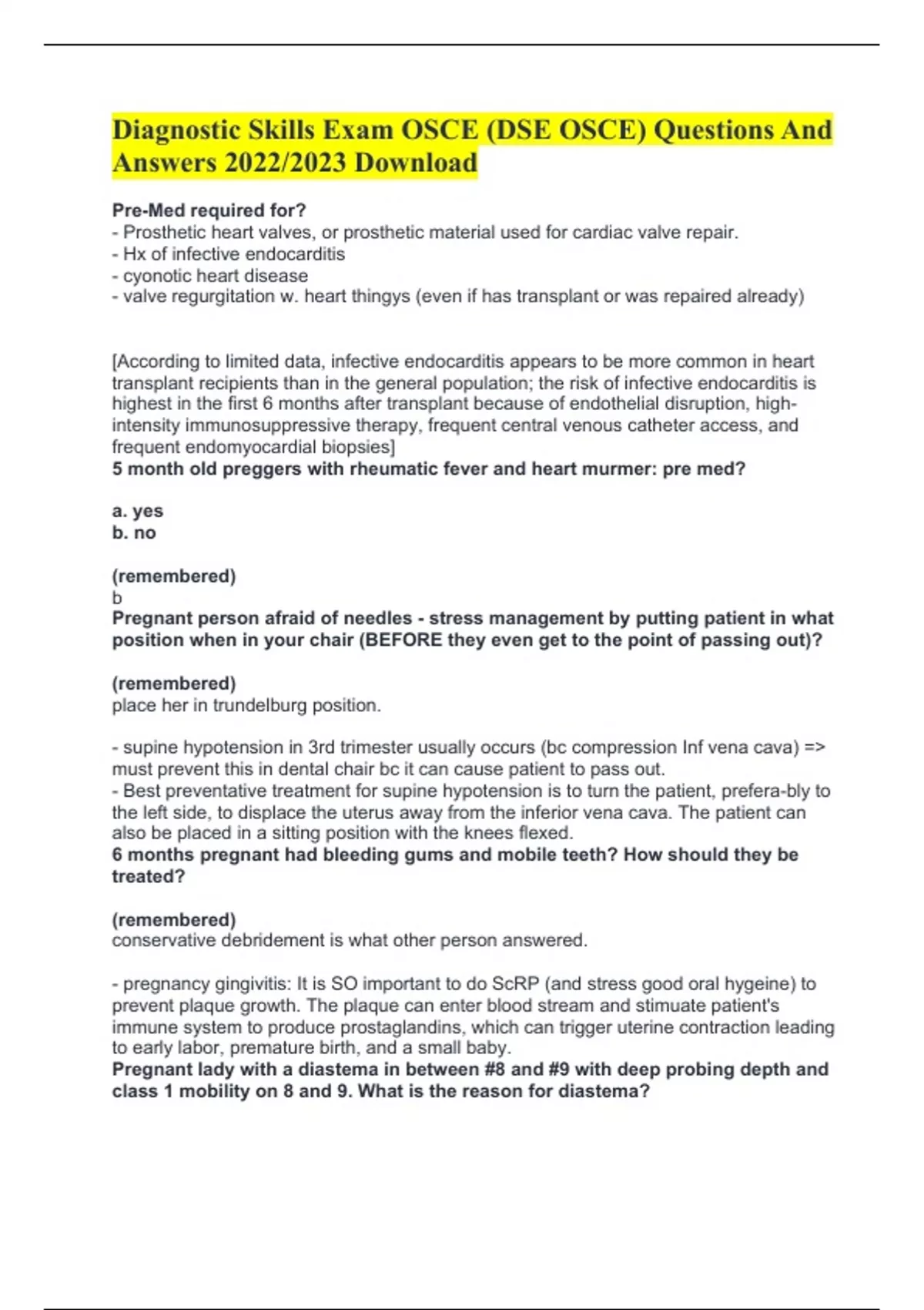 Diagnostic Skills Exam OSCE (DSE OSCE) Questions And Answers 2022/2023