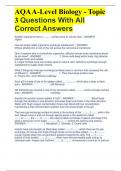 AQA A-Level Biology - Topic 3 Questions With All Correct Answers