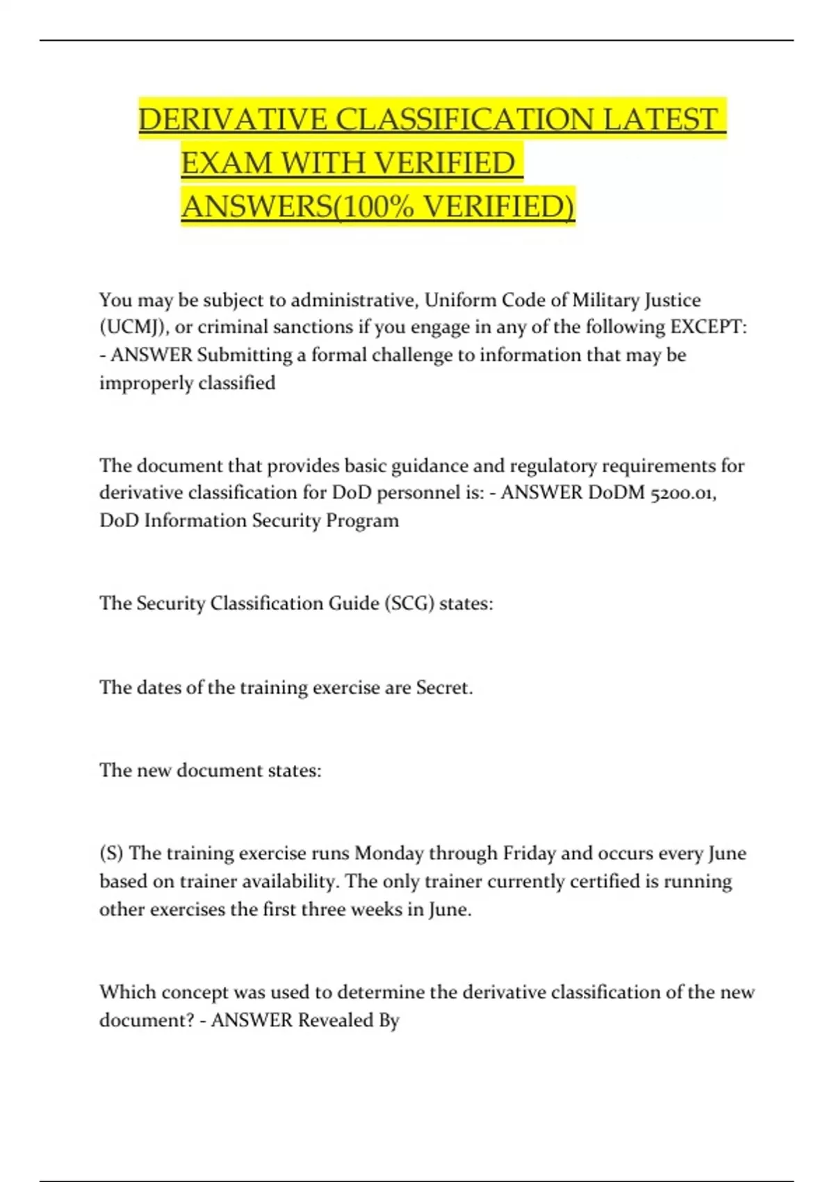 Derivative Classification Exam Answers Uncover the Secrets v24x