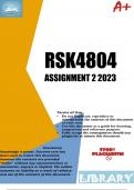 RSK4804 Assignment 2 2023 (894155) ANSWERS - Due: 23 August 2023