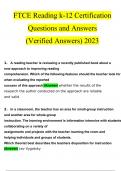 FTCE Reading K-12 Certification Exam Questions and Answers 2023 (100% Verified Answers by Expert)