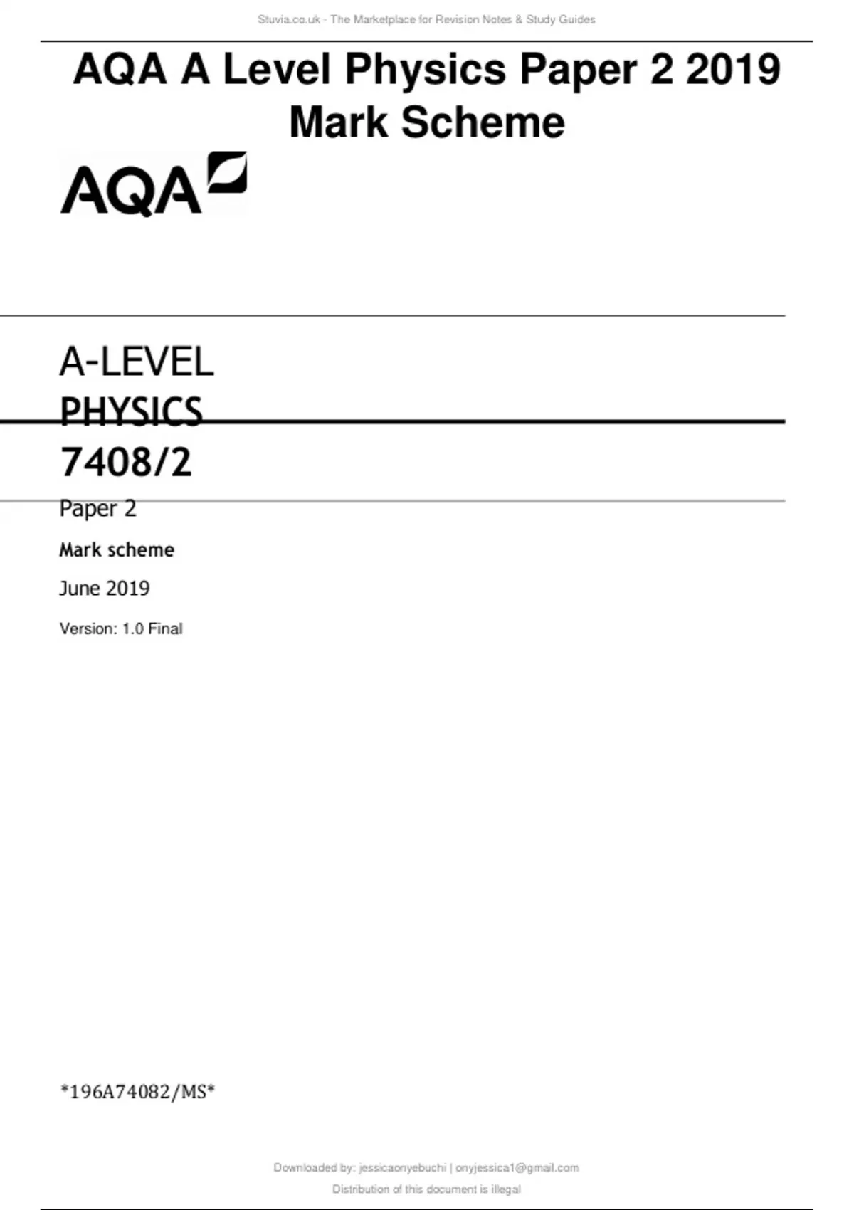 AQA A Level Physics Paper 2 - Bsn Nursing - Stuvia US