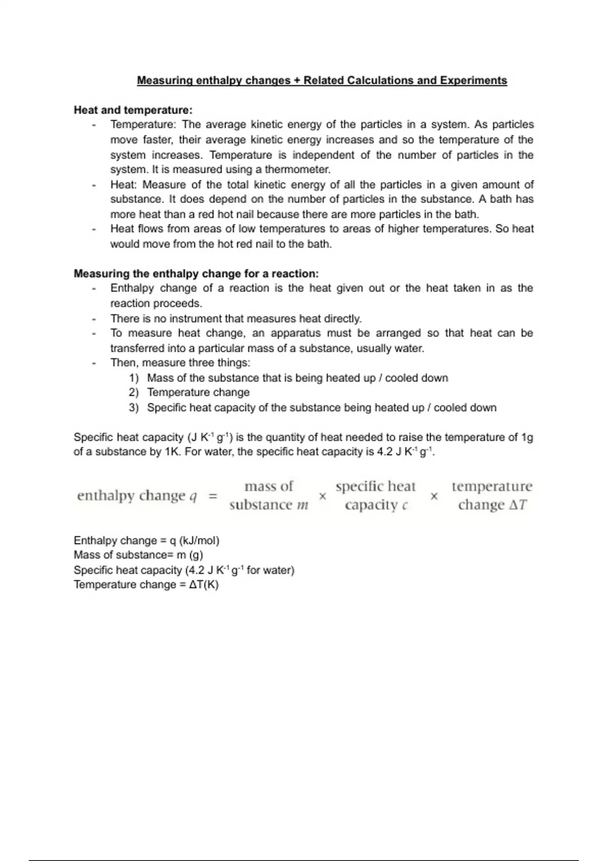 Summary AQA ALevel Chemistry Energetics Calorimetry and Measuring
