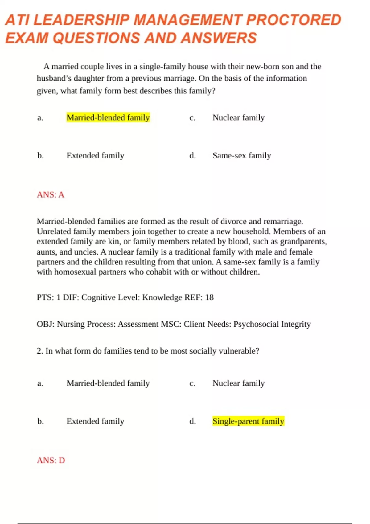 ATI LEADERSHIP MANAGEMENT PROCTORED EXAM QUESTIONS AND ANSWERS UPDATED