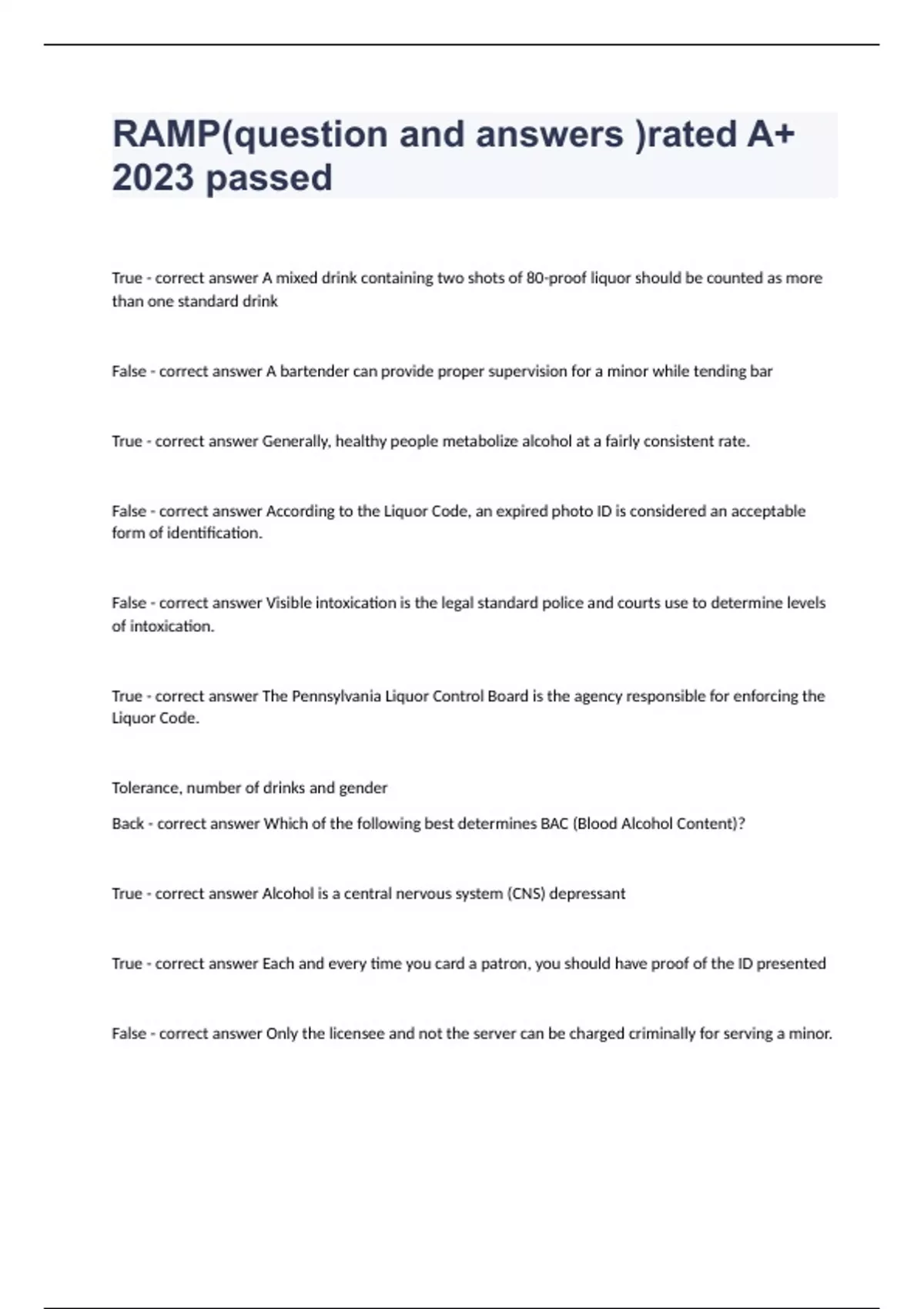 RAMP(question and answers )rated A+ 2023 passed. Ramp Stuvia US