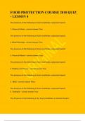 FOOD PROTECTION COURSE 2018 QUIZ - LESSON 4&vert;2023 LATEST UPDATE&vert;GUARANTEED SUCCESS