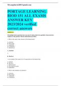 PORTAGE LEARNING BIOD 151 ALL EXAMS ANSWER KEY 2023&sol;2024 verified  correct answers