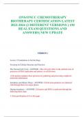 ONS&sol;ONCC CHEMOTHERAPY  BIOTHERAPY CERTIFICATION LATEST  2022-2024 &lpar;2 DIFFERENT VERSIONS &rpar; 150  REAL EXAM QUESTIONS AND  ANSWERS&vert; NEW UPDATE