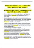 American Red Cross-ACLS-Final Exam 2023/2024 | Questions And Answers | ALS/ACLS - Red Cross Final Exam [2023/2024] with 100% Correct Answers 2023/2024