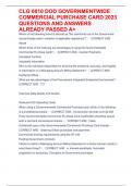 CLG 0010 DOD GOVERNMENTWIDE COMMERCIAL PURCHASE CARD 2023 QUESTIONS AND ANSWERS ALREADY PASSED A&plus;