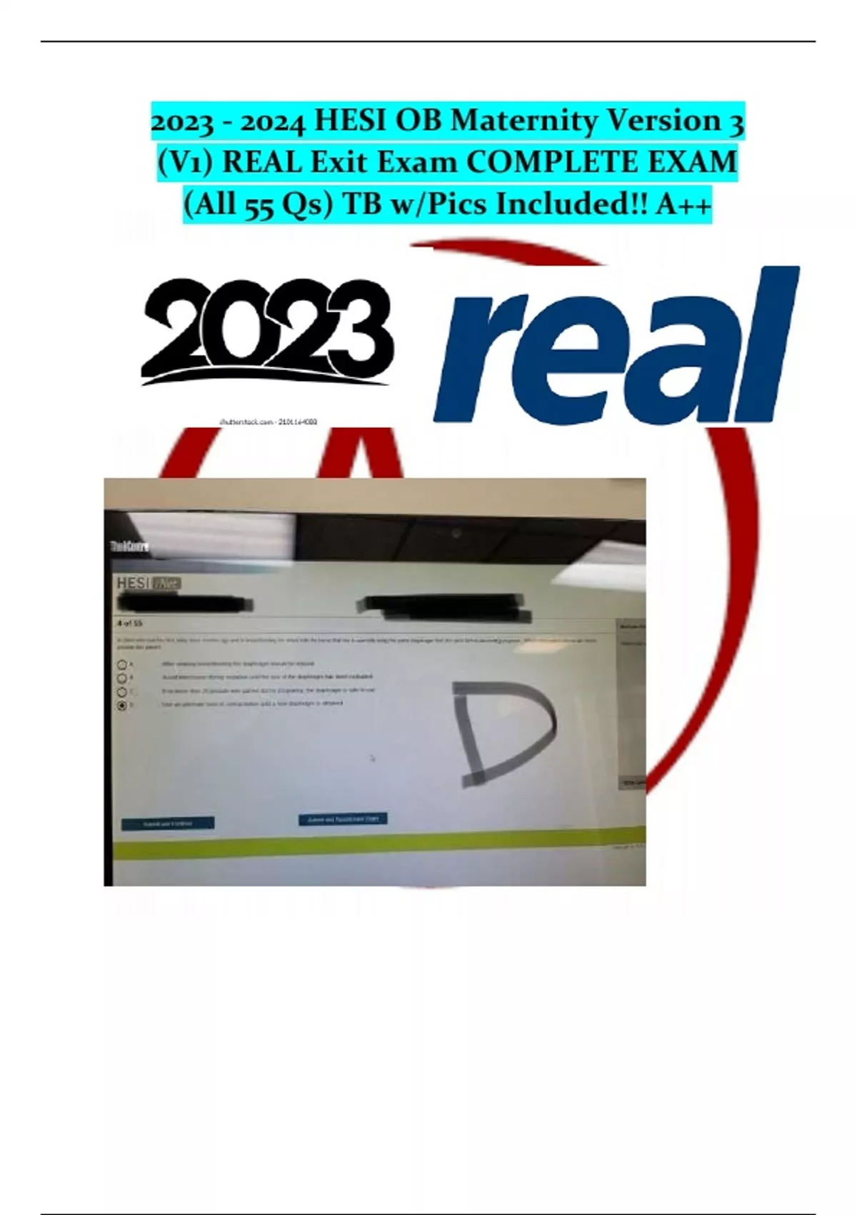 HESI OB Maternity Version 3 (V3) REAL Exit Exam COMPLETE EXAM (All 55 ...