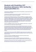 Students with Disabilities CST Questions &Answers 100&percnt; Verified By Experts&lpar;SCORED A&plus;&rpar;   mainstreaming -ANSWER integrating students with disabilities or special needs into the overall educational program  Individuals with Disabilities Improvement Act &lpar;IDEI