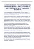 COMPREHENSIVE PREDICTOR TEST 85 CORRECT ANSWER, VATI GREENLIGHT, VATI TEST BANK QUESTIONS AND ANSWERS 