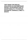 TEST BANK FOR SPECIAL  EDUCATION IN CONTEMPORARY  SOCIETY AN INTRODUCTION TO  EXCEPTIONALITY, 7TH EDITION,  RICHARD M. GARGIULO, EMILY C.  BOUCK