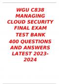 WGU C838 MANAGING CLOUD SECURITY FINAL EXAM  TEST BANK  400 QUESTIONS AND ANSWERS LATEST 2023/2024