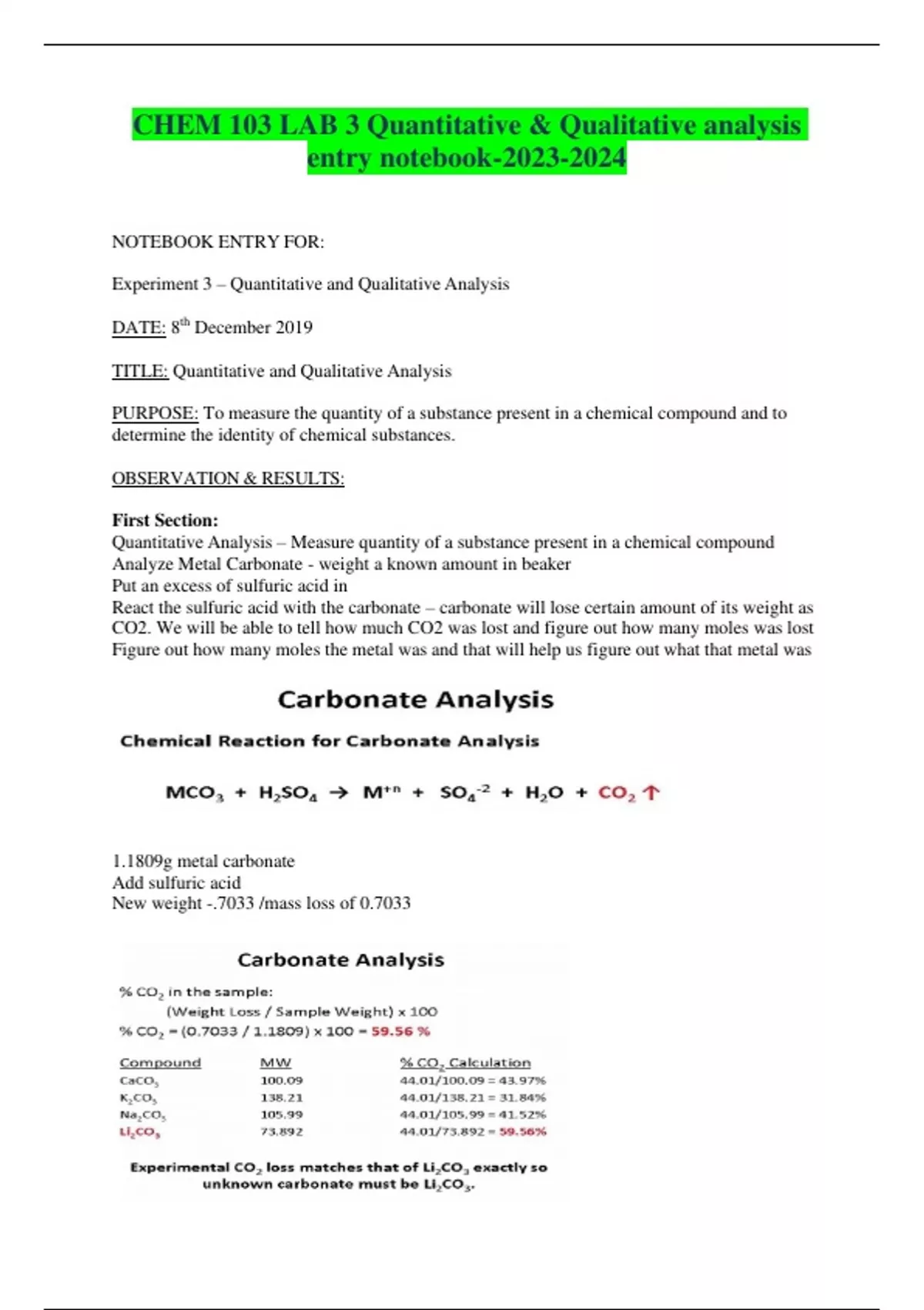 Quant Notebook CHEM 103 LAB 3 Quantitative & Qualitative analysis entry notebook ...