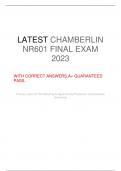 LATEST CHAMBERLIN NR601 FINAL EXAM 2023  WITH CORRECT ANSWERS.A+ GUARANTEED PASS.   Primary Care Of The Maturing & Aged Family Practicum (Chamberlain University)  