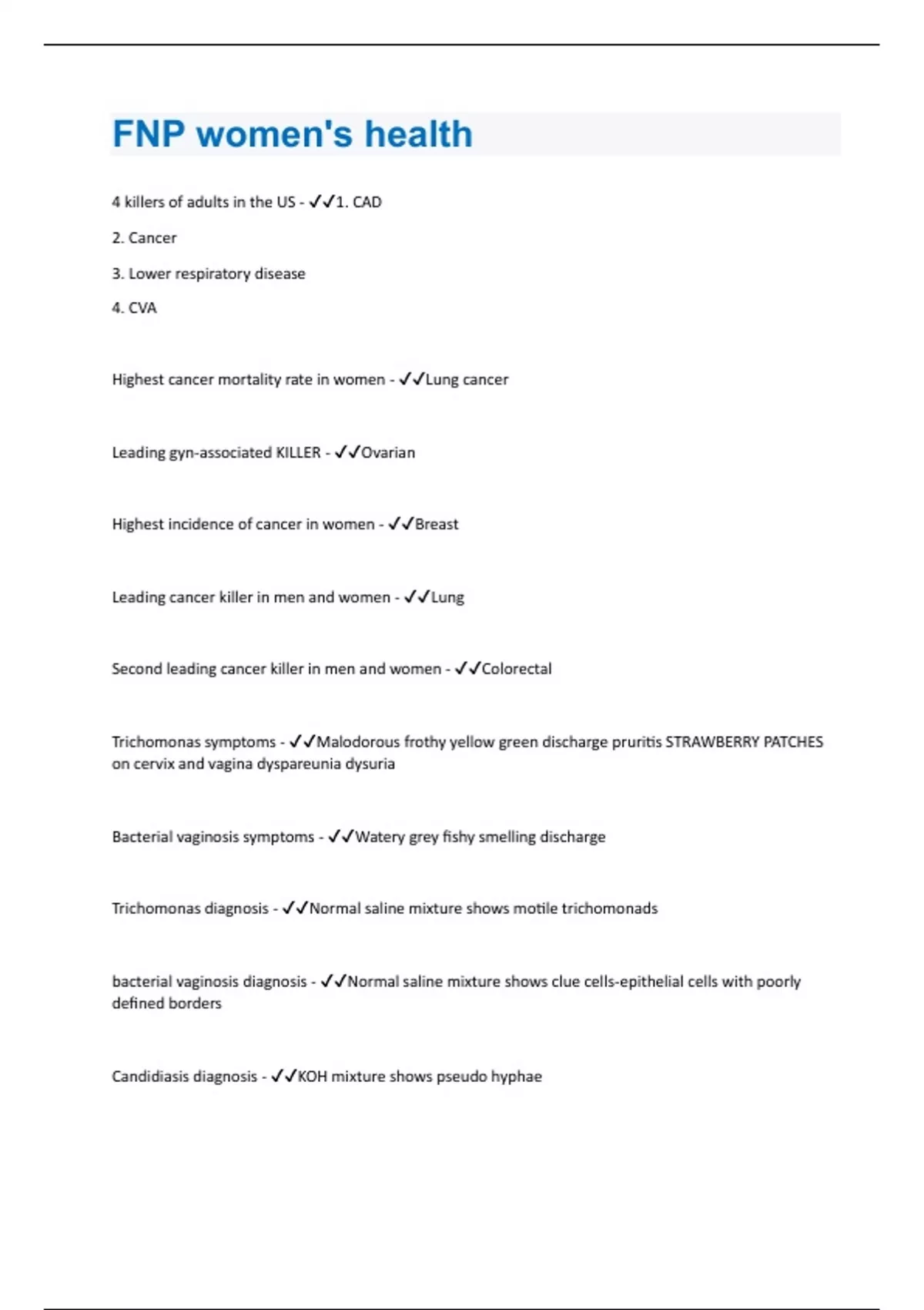 FNP women's health Questions with 100 correct Answers Verified