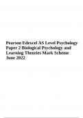 Pearson Edexcel AS Level Psychology Paper 2 Biological Psychology and Learning Theories Mark Scheme June 2022