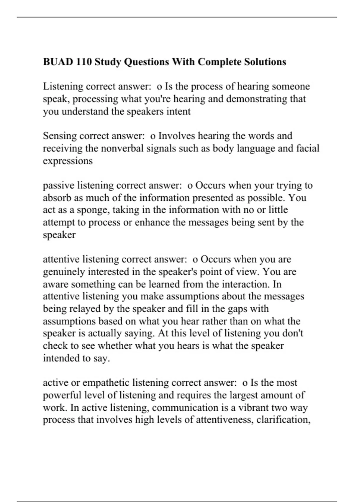 BUAD 110 Study Questions With Complete Solutions - BUAD 110 - Stuvia US