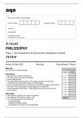 aqa A-level PHILOSOPHY Paper 2 The metaphysics of God and the metaphysics of mind (7172/2) May 2023 Question Paper