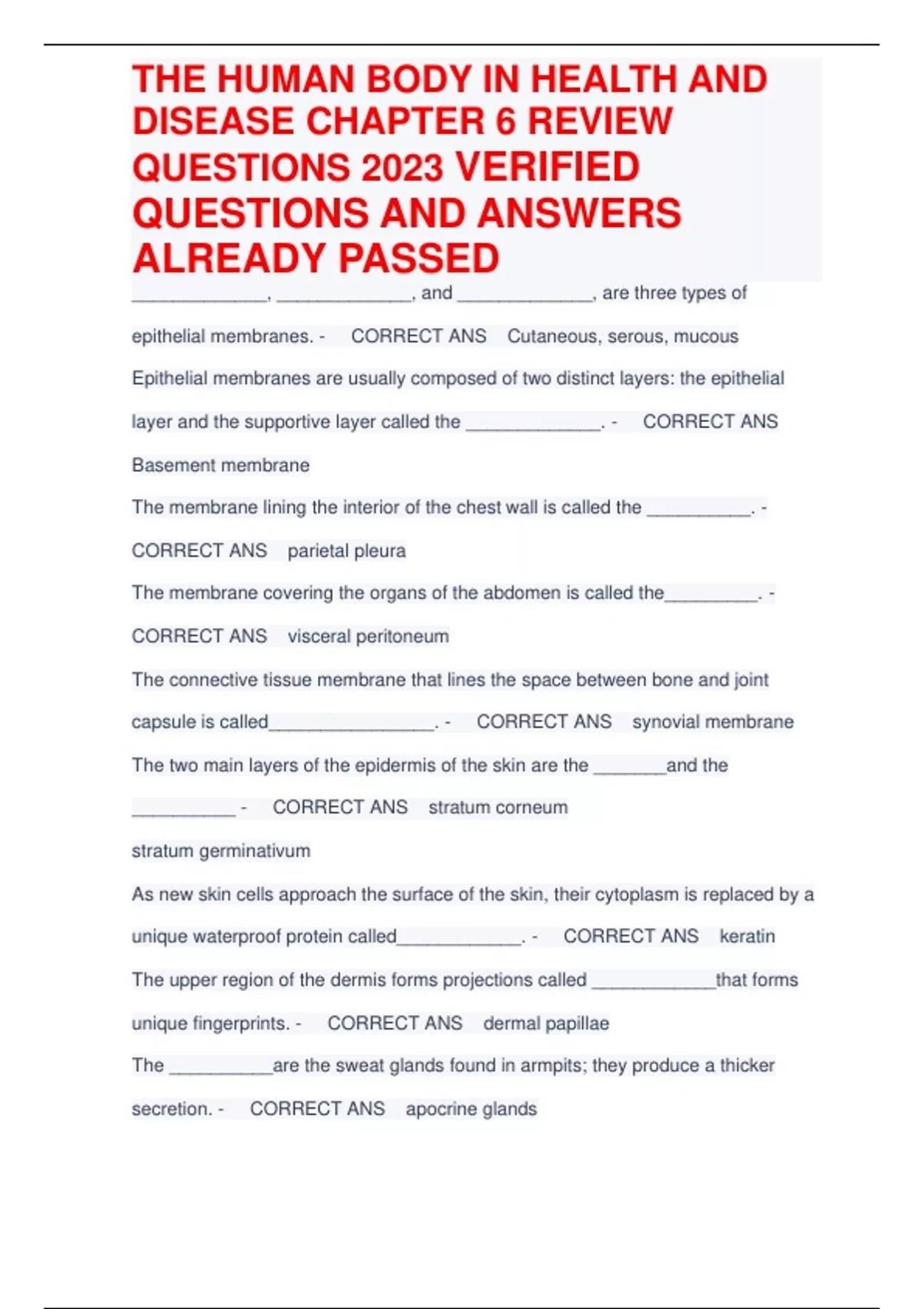 THE HUMAN BODY IN HEALTH AND DISEASE CHAPTER 6 REVIEW QUESTIONS 2023 ...