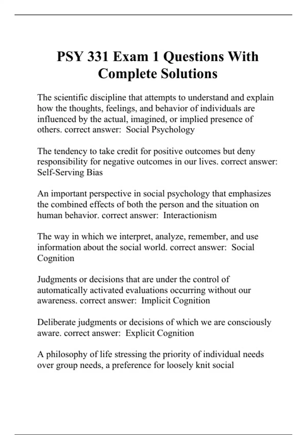 PSY 331 Exam 1 Questions With Complete Solutions - PSY 331 - Stuvia US