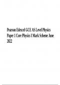 Pearson Edexcel GCE AS Level Physics (8PH0) Paper 1 Mark Scheme June 2022 (Core Physics I)