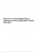 Edexcel A Level Psychology 9PS0/02 Paper 2 Mark Scheme June 2022 (Applications of Psychology)
