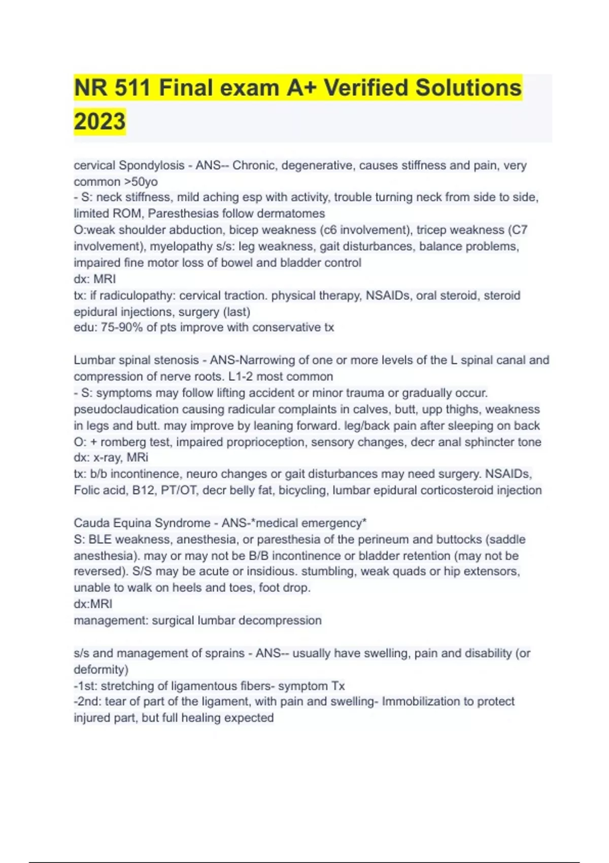 NR 511 Final exam A+ Verified Solutions 2023 - NR 511 - Stuvia US