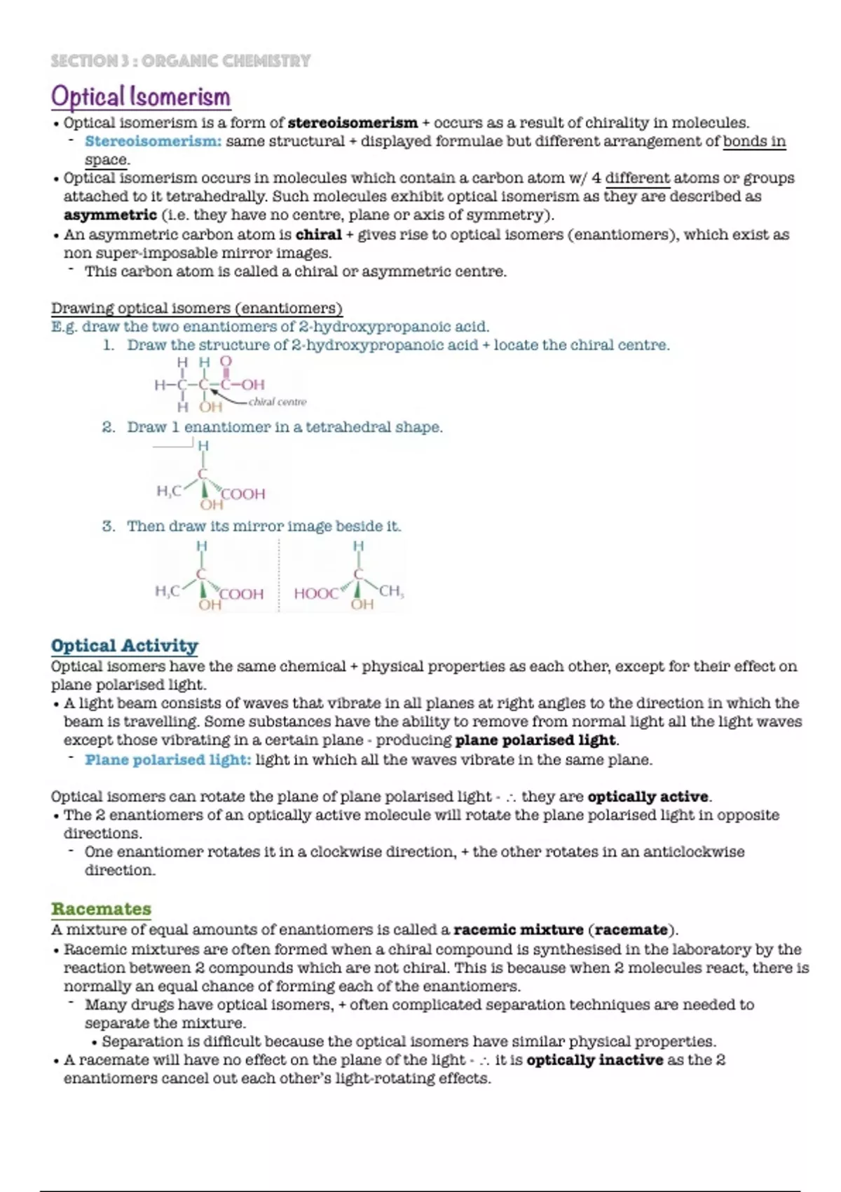 Summary Notes For AQA A Level Chemistry Unit 3 3 7 Optical Isomerism Summary Notes For AQA A Level Chemistry Unit 3 3 7 Optical Isomerism