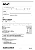 AQA AS Psychology Paper 2 Psychology in context - Question Paper 2023
