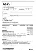 AQA GCSE Psychology Paper 2 Social Context and Behaviour - Question Paper 2023