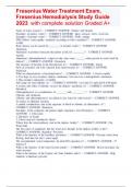 Fresenius Water Treatment Exam&comma; Fresenius Hemodialysis Study Guide 2023  with complete solution Graded A&plus;