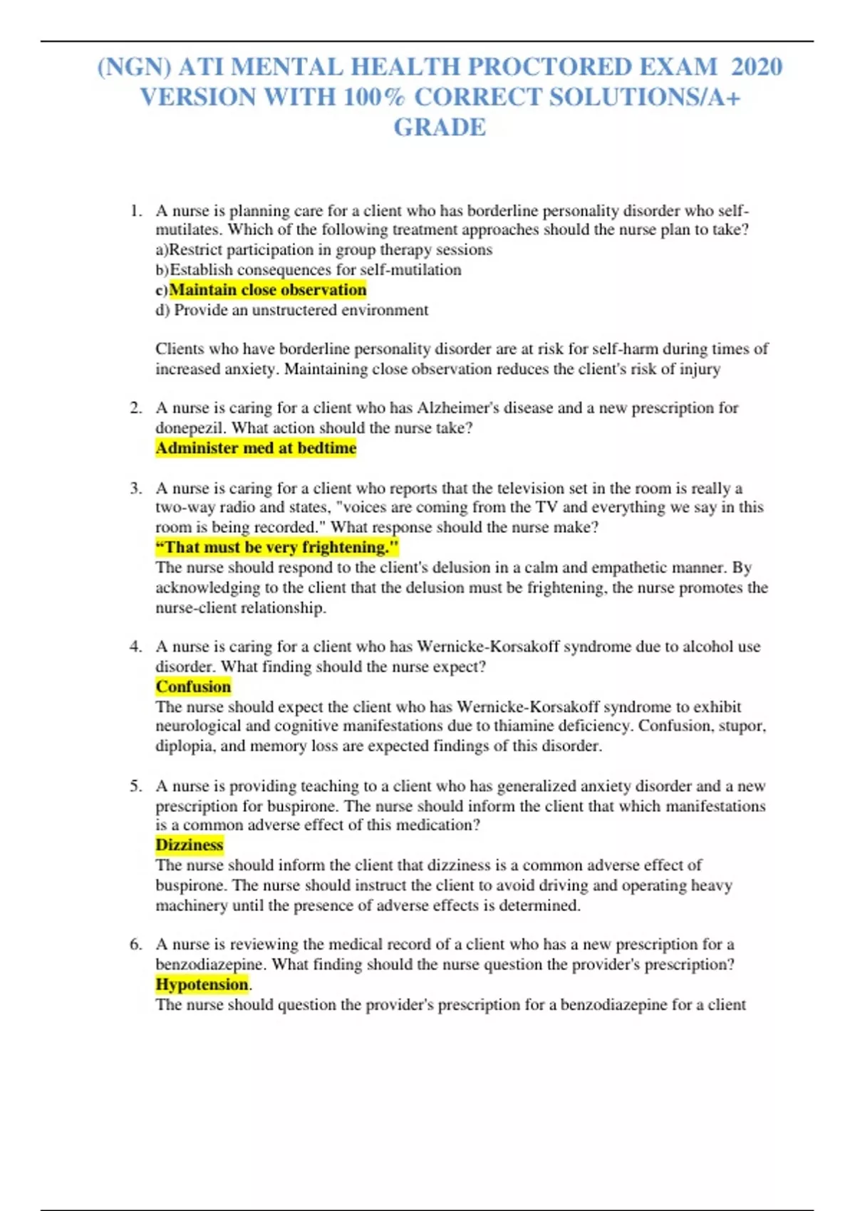 2023 Pn mental health 2020 with ngn proctored exam 37% is 