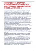 CERTIFIED POOL OPERATOR HANDBOOK PRACTICE TEST -2023 QUESTIONS AND ANSWERS ALREADY PASSED AND GRADED A&plus;