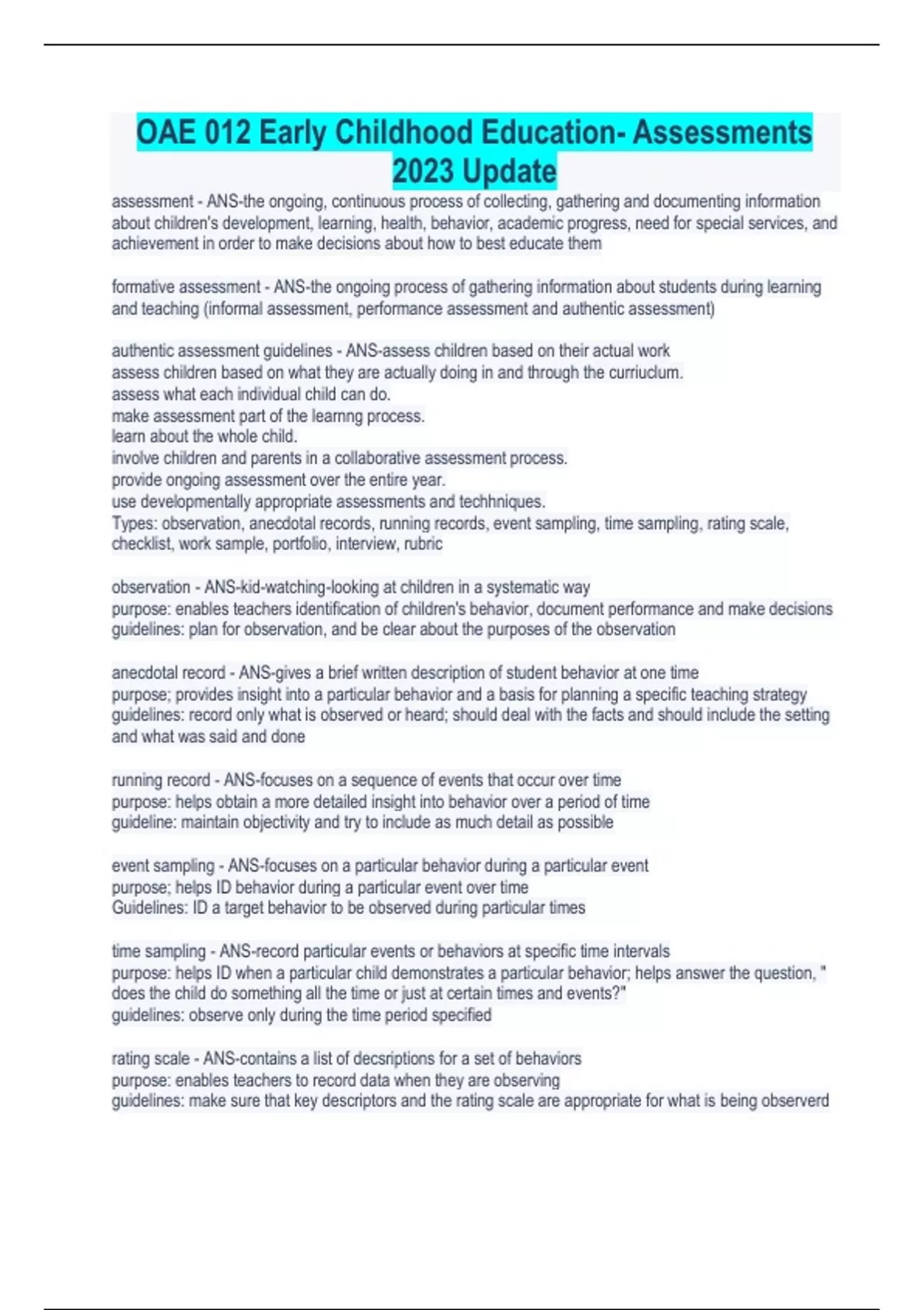 OAE 012 Early Childhood Education Assessments 2023 Update OAE 012 Early Childhood Education
